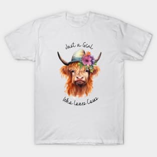 Just a Girl Who Loves Cows Highland Cow Watercolor Art T-Shirt